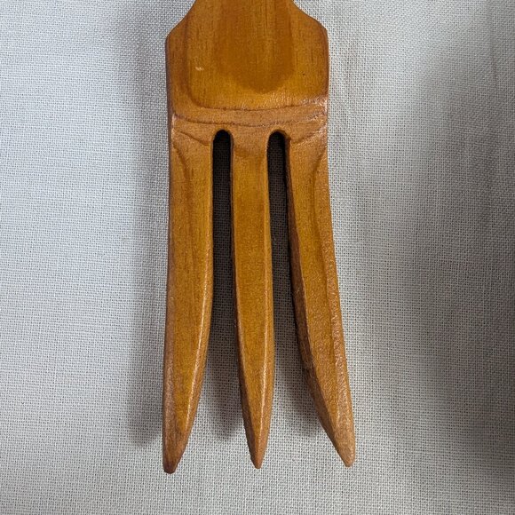 Vintage Hand Carved Wooden Spoon Fork Faces Man Woman Couple Decorative Kitchen - Picture 8 of 8